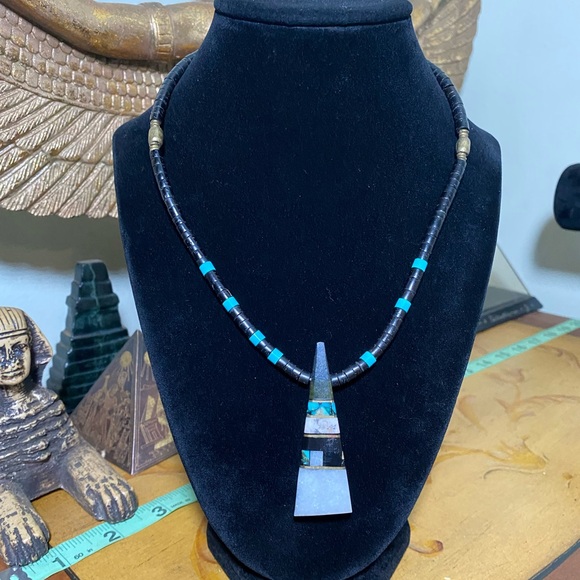 Vintage Black and Turquoise Necklace - Picture 4 of 7